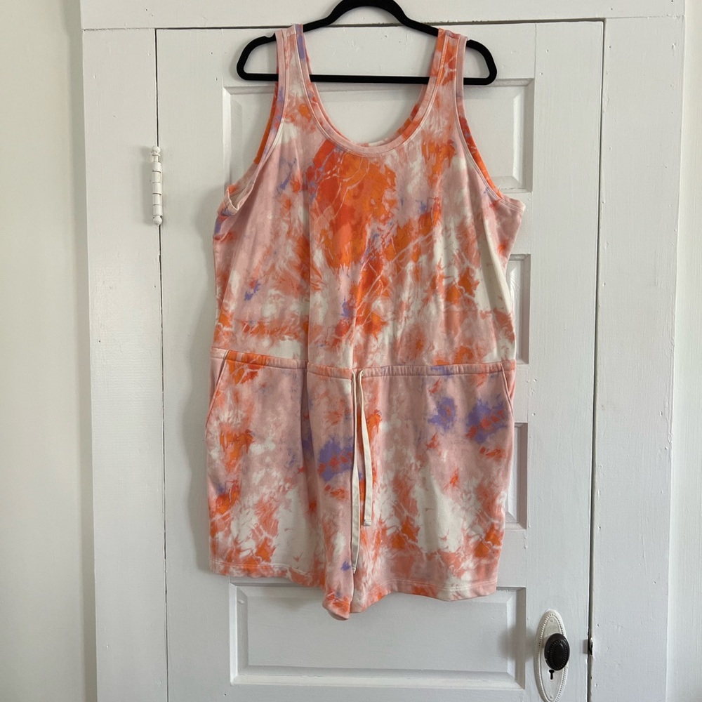 Tie-Dye Sleeveless Romper- Orange and Purple